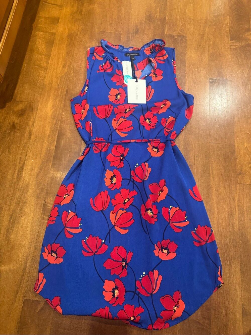 NWT 41 Hawthorn Jeanie Ruffle Detail Dress XS Blue Red Floral Midi Stitch Fix